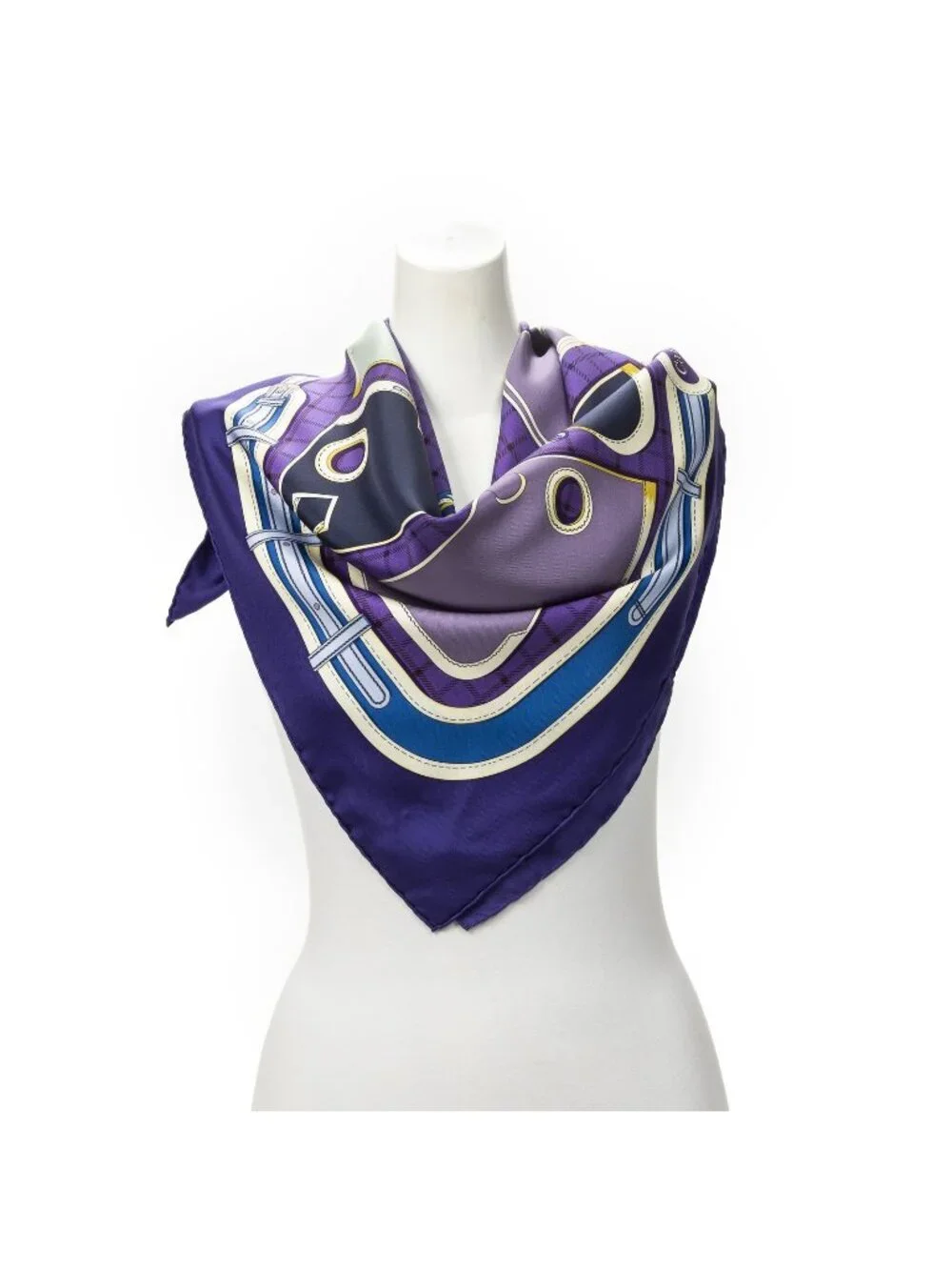 Hermes Scarf Purple Navy Yellow Silk